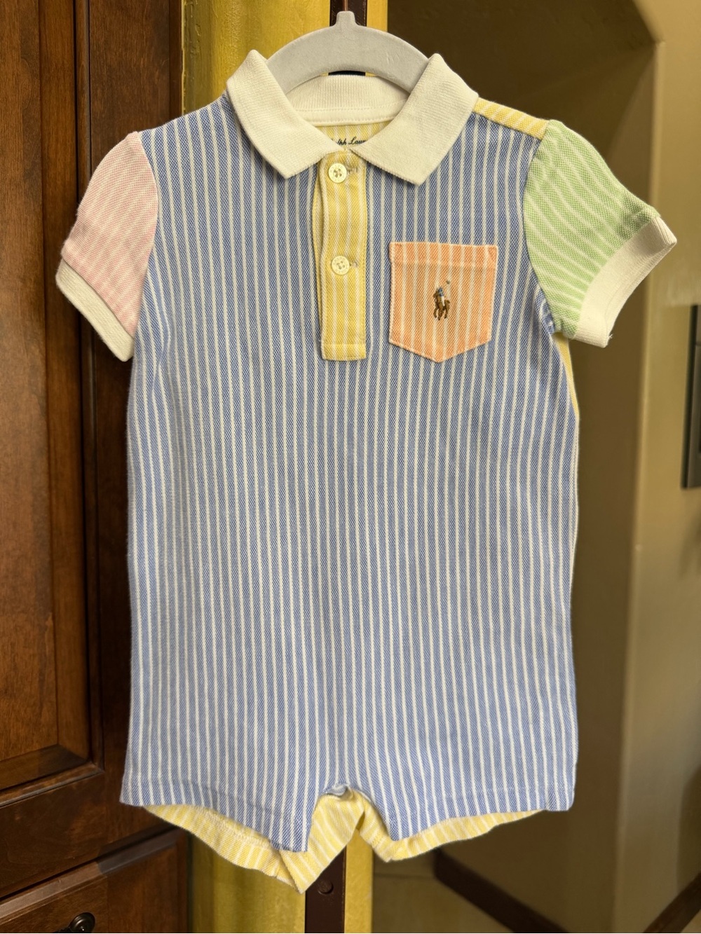 Ralph Lauren Baby Boys' Pastel Stripe Polo Romper - 6 months